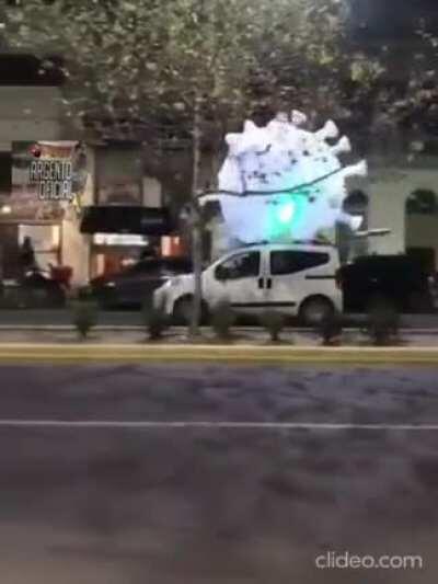 Coronavirus car playing coffin dance music in Buenos Aires, Argentina. (My life is now complete)
