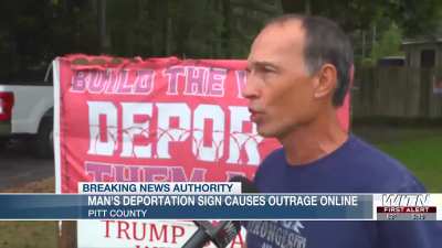 North Carolina man living next to Hispanic-owned business puts up sign urging to deport his neighbors.
