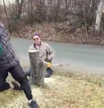 Dude went down without the tree doing anything.