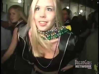 Hot blonde pops them out.