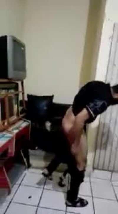 thief gets his ass beat with a wooden plank, shits himself