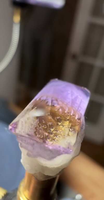 Finished cutting my 12th gemstone on New Year’s Eve. I put it in acetone overnight to dissolve the glue and woke up to this beautiful 3.00 Ct. Bolivian Ametrine New Year’s Day! The design is called, 