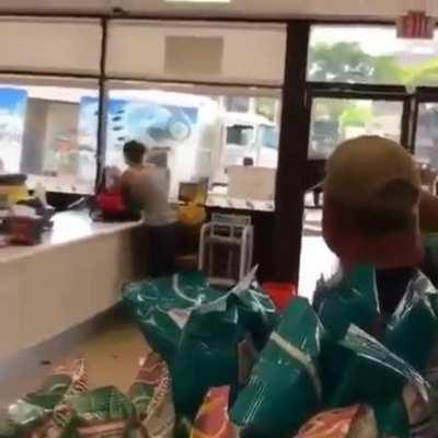 Store clerk gets angry and hands out karma to woman who threw object at him
