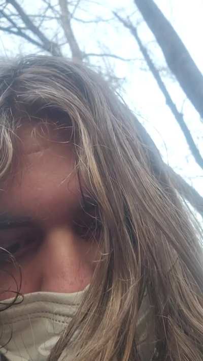 Cute femboy touches and cums in a forest