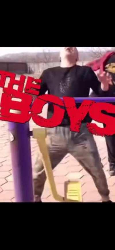 Guy pushed the other guy into swings