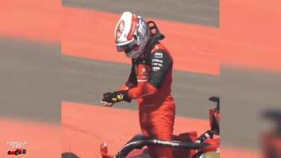 Charles Leclerc reaction after his crash in the French GP