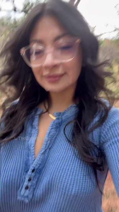 Hiking with no bra and cum on my face