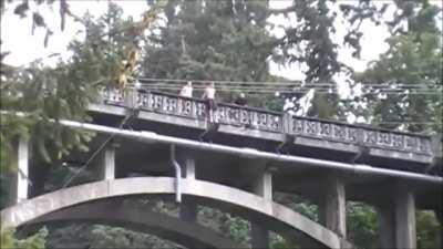 Guy belly flops off 70ft bridge