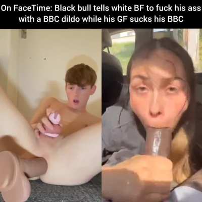Twink BF fucks his ass with a dildo while his GF sucks BBC
