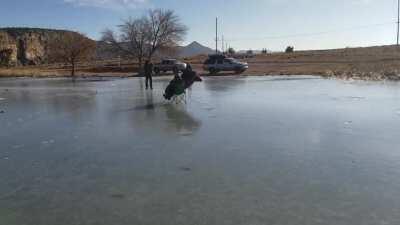 Blanket+camping chair=fun on a windy winter day