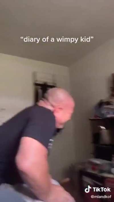 “this is my dad laughing cause my 12 year old brother has read one book his whole life and he rereads it every year for school”