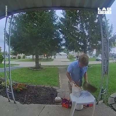 It's Halloween - he is out trick or treating - the bowl is empty - most would be upset but...