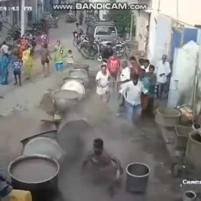 Drunk guy fell into boiling water.