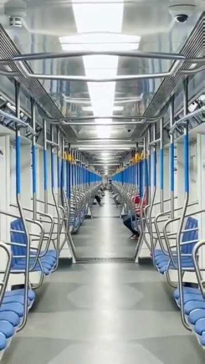 Looking down the subway train