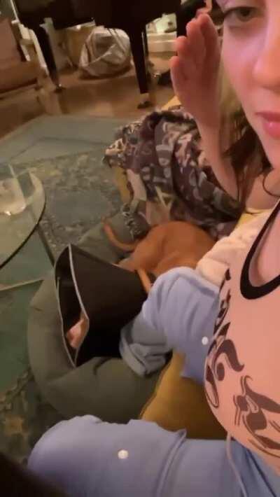 Billie Eilish slapping her tits on instagram