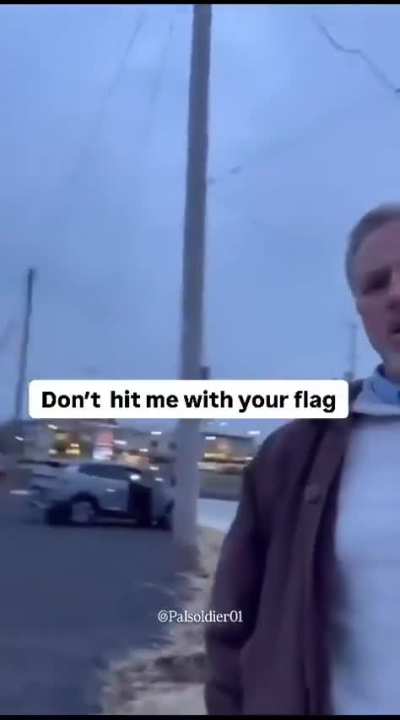 Zionist accuses protestor of hitting him with Palestinian flag