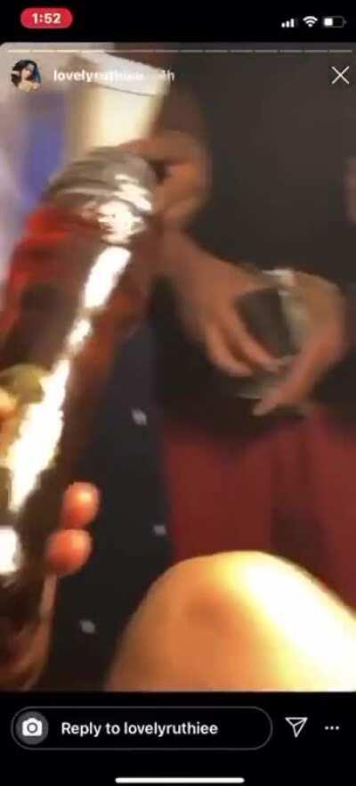 This broad fucking a dick shaped Henny bottle