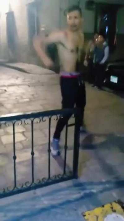 guy gets a bit too hyped up before starting