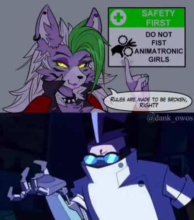 Another Roxy “do not fist animatronic girls” meme