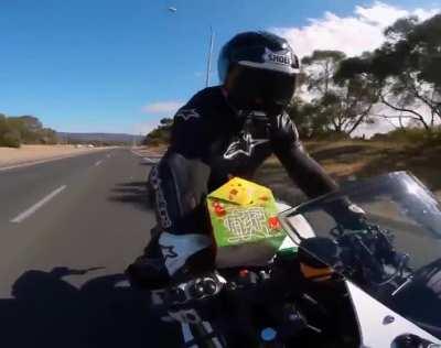 Takeaway McDonalds on a motorbike