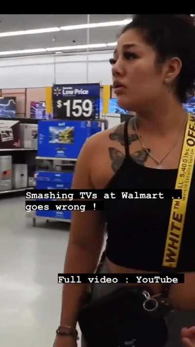 New Tiktok trend, smashing TVs at Walmart. Influencer gets arrested 