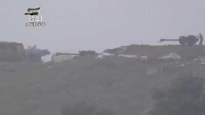 Armor on armor as the FSA targets an SAA ZSU-23-4 Shilka using a captured T-55 - Tal al-Hish - 10/24/2013