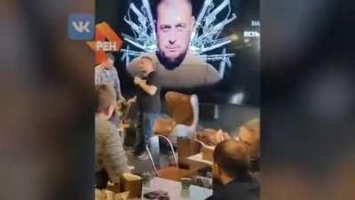 Russian military propagandist Vladlen Tatarsky receiving the bomb figurine as his last gift on Earth. The device apparently contained 200g of TNT.