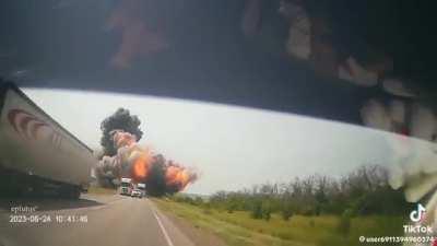 Russian strike hits Wagner convoy on the highway near Bugayovka, Russia / June 24th 2023