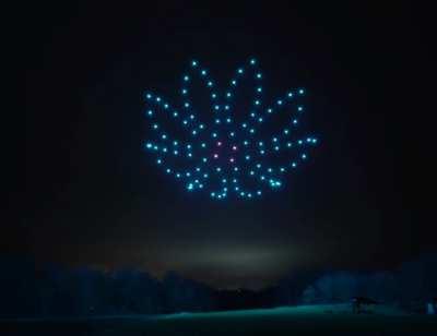 100 drones giving a light show