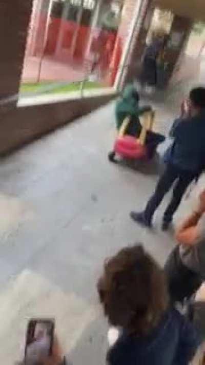 Someone brought a plastic kid's car to my school.