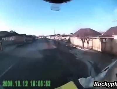 Car slipped in ice Road in Russia