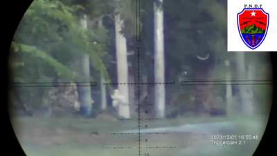 December 1, 2023- A Pa-O National Defense Force rebel sniper shoots a junta soldier in Shan State, Myanmar (Burma)