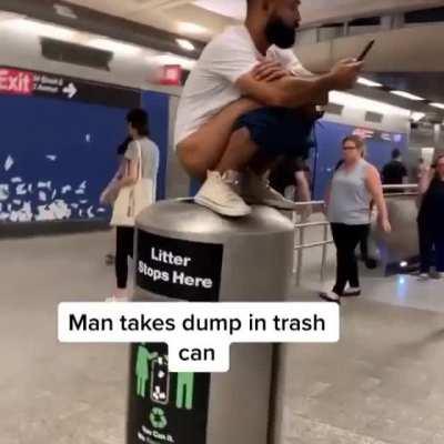 Man shitted in a trash can