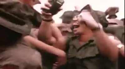 US Soldiers in 70's hear over the radio their brigade is being sent home from Vietnam
