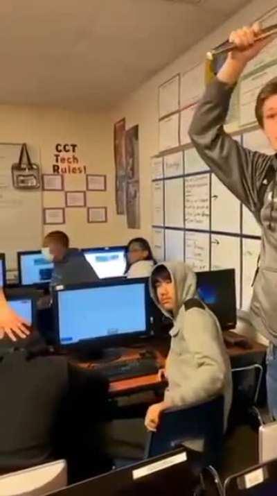 Kid at my school smashed my friends head with a chair and laughed about it.