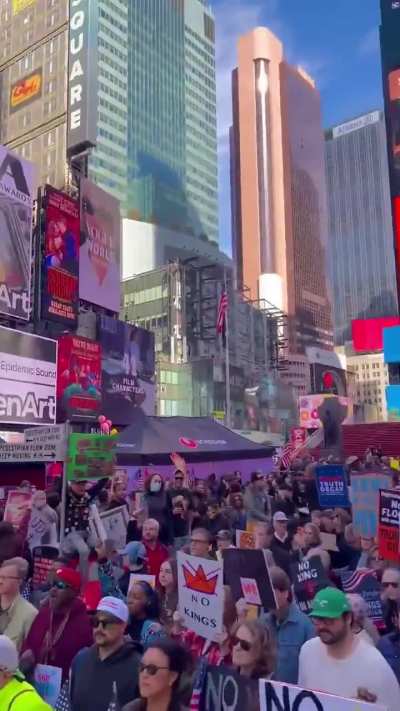 The masses rallied in New York’s Times Square for the No Kings protests.