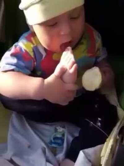 That's not how you eat ice cream you cute dumbo