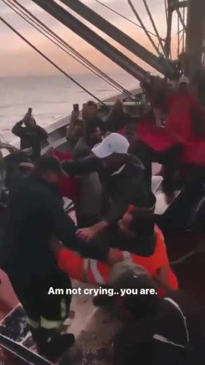 Moroccan sailors celebrating the the Moroccan national team after they reached the semifinals in the worldcup❤❤❤