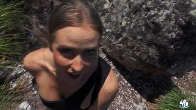 Big tits blonde outdoor anal