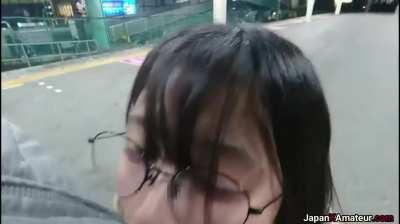 Amateur Japanese Girl Flashing Her Tits Before Giving A Blowjob On A Train Platform