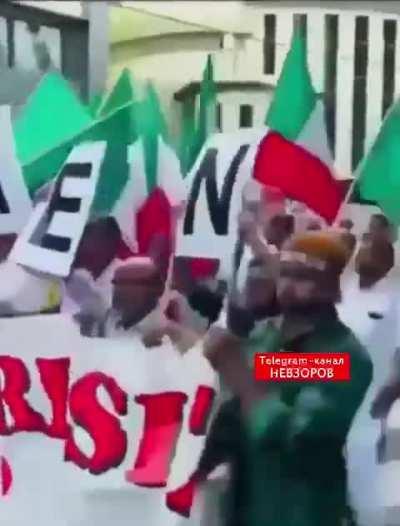 India. La manifestazione a sostegno della Palestina usando per errore la bandiera italiana.
