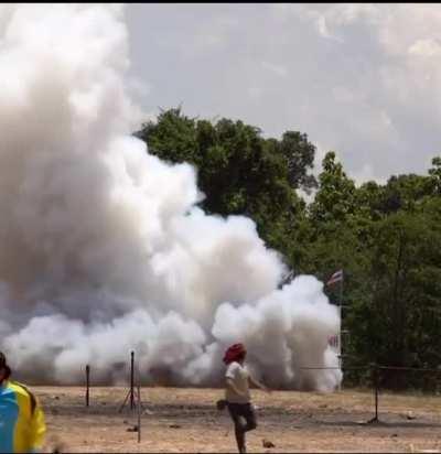 Space Age Rocket launch at the Bun Bang Fai Rocket Festival in Thailand