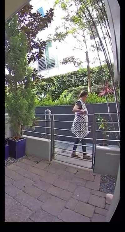 Trashy Granny steals entire lemon tree off of porch