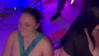 Hotwife and friend take facials from a group of guys