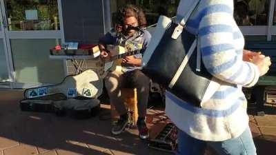 This guy busking outside of Avalon Woolworths just now