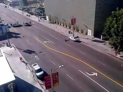 The Sunset Blvd/Vine Street Shooting. 26-year-old Tyler Brehm, who was distraught over a breakup, began shooting at passing cars, killing music-industry executive John Atterberry. The man filming was able to distract Brehm until police arrived. Brehm pull