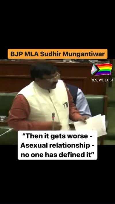 BJP MLA goes on a homophobic rant over newly passed Maharashtra law requiring all universities to have 'Equal Opportunity Boards' with members from various underrepresented groups, including the LGBT community. He then bizarrely claims asexual people have