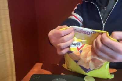 This is how you close a bag of chips.