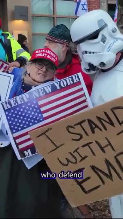 Stormtrooper attends a pro-Israel protest