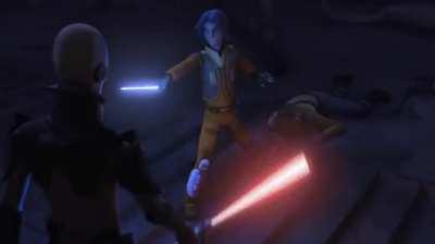 This is what believably happens when a novice force user goes up against a well trained dark sider - Looking at you Kylo vs Rey in TFA